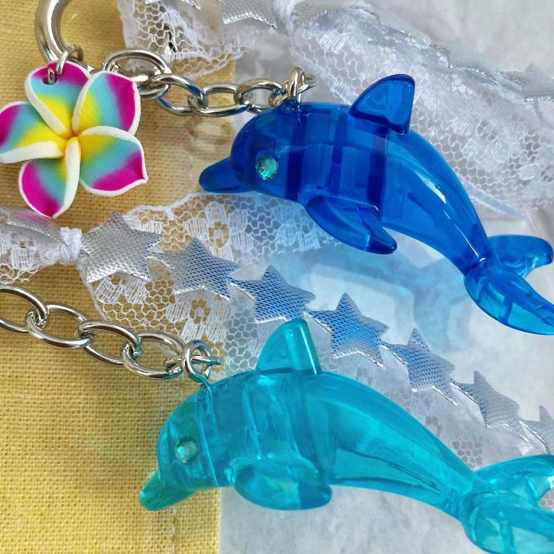 Retro Dolphin Flower Lace Bag Charm Cute Y2K Style Portable Decor for Girls Summer Island Trip Bag Accessories