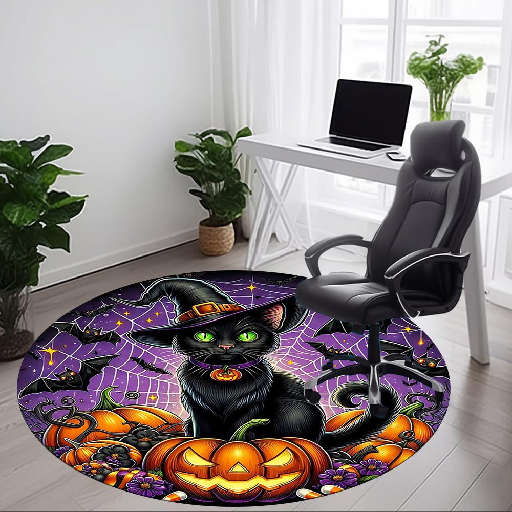 1pc Halloween Cat Chair Carpet for Office, Round Non-Slip Durable Large Size Office Carpet, Suitable for Office, Beautiful Decoration