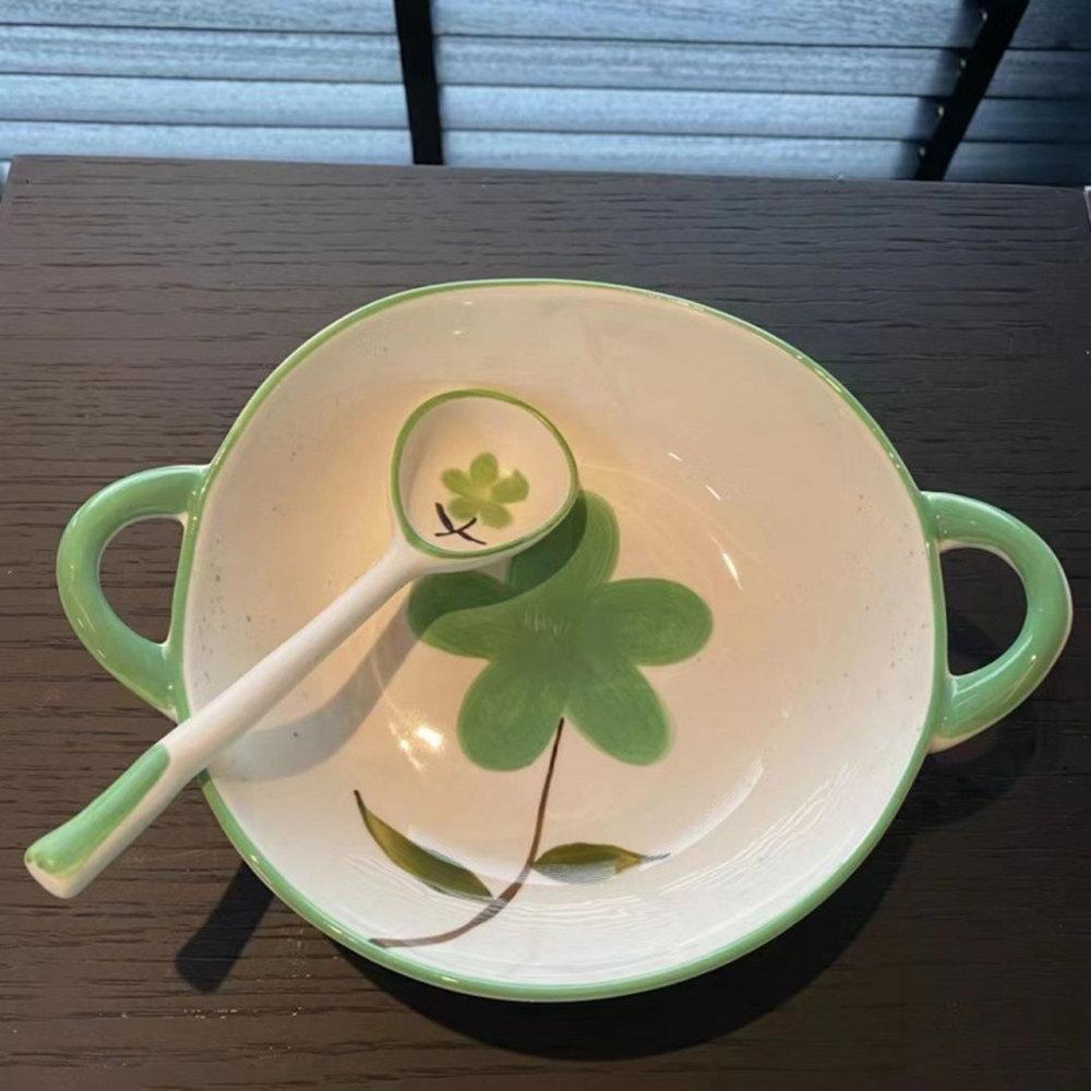 Hand-Painted Flower Ceramic Bowl with Spoon - Multi-Use Salad/Snack/Dessert Bowl for Breakfast Oatmeal Microwave Safe Kitchenwar