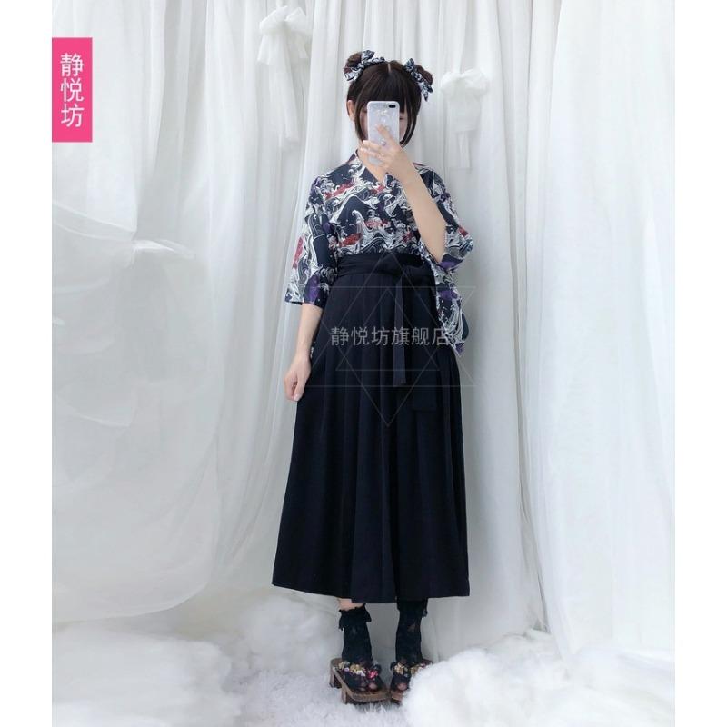 Yayaha handle carp flag and style print improvement and clothing top pleated skirt long skirt yukata kimono