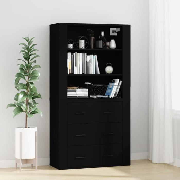 VidaXL Buffet haut Noir Bois d'ingénierie 3185392