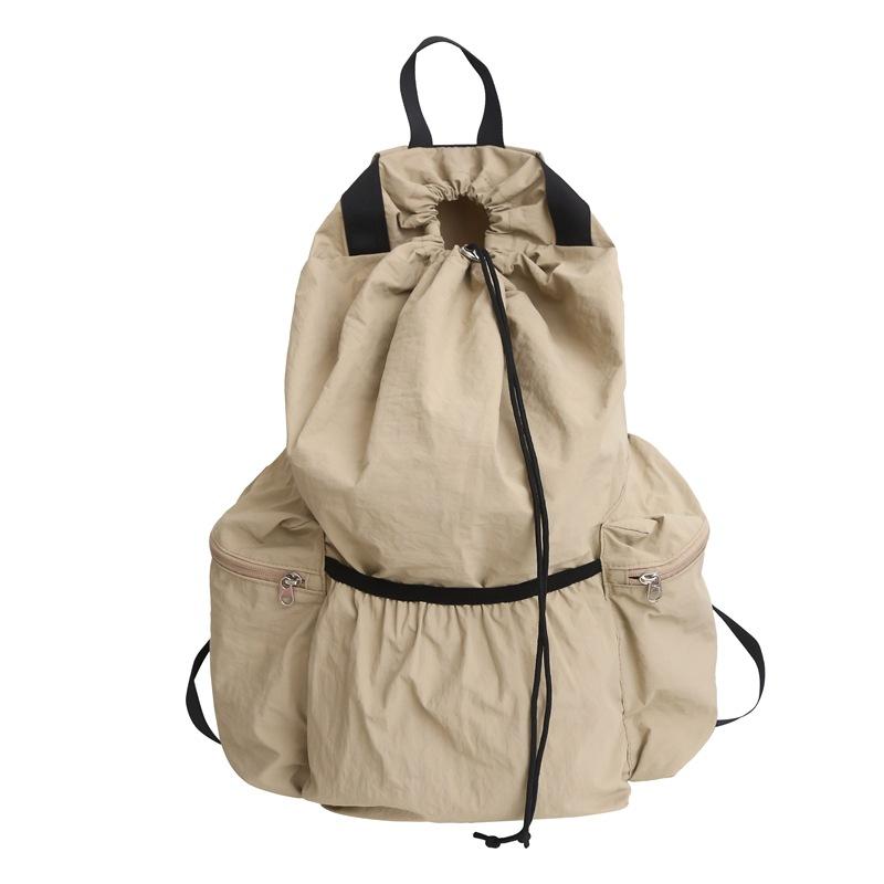 Casual Backpack Harajuku Solid Color Pleated Drawstring Waterproof Men'S And Women'S Mountaineering Travel Lightweight And Simple Niche