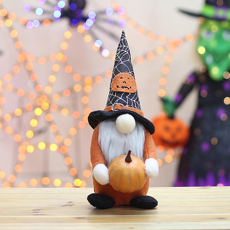 Halloween Decorative Gnome Figurine With Pumpkin Bat Motif Faceless Dwarf Ornament Home Tabletop Display
