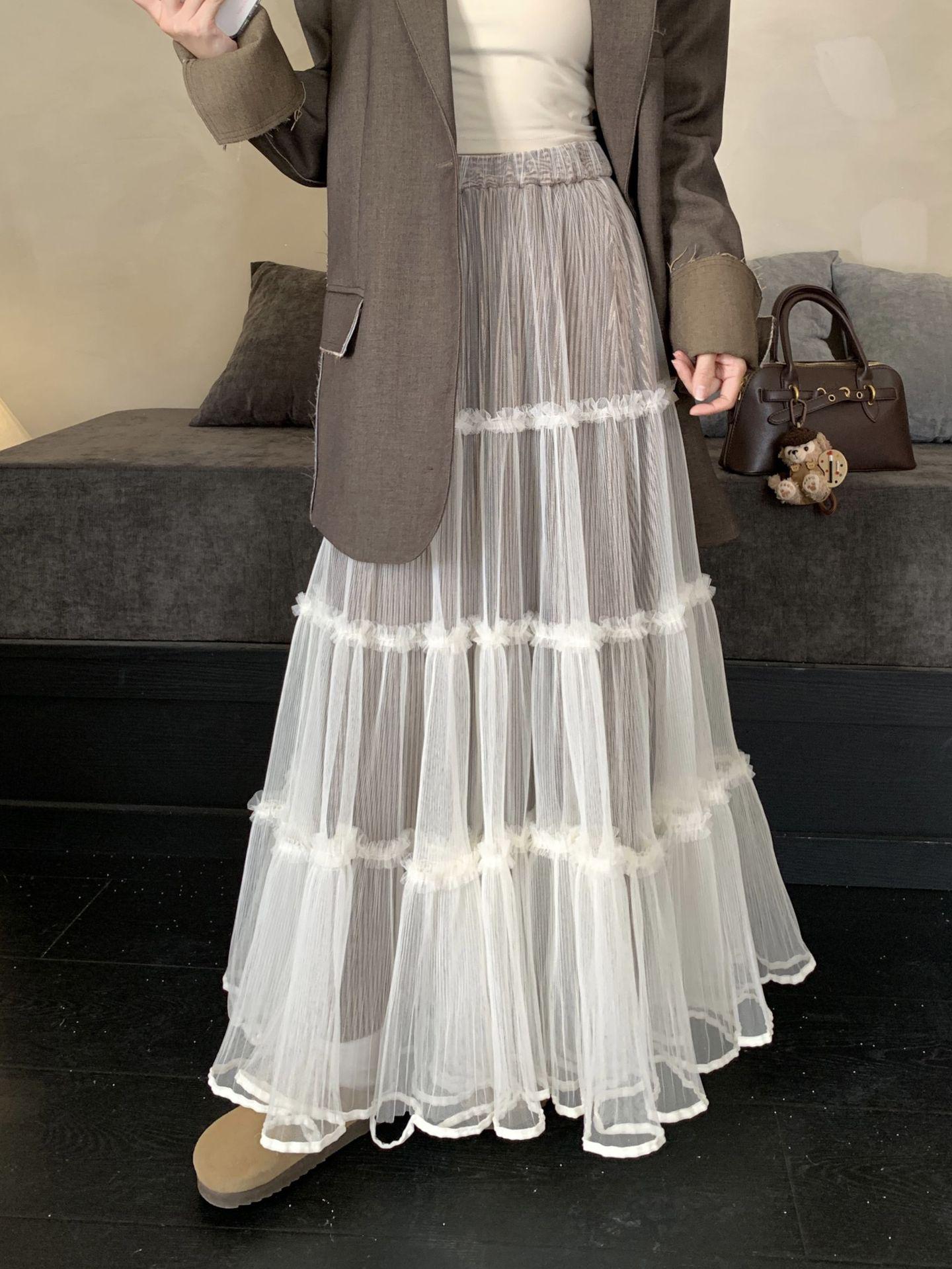 Korean Retro Color Block Blazer & Flowy Skirt Set - Early Spring 2026 XXL