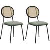 Pack of 2 Dining Chairs with Synthetic Rattan Backrest and Steel Frame for Living Room 44x54x87 Cm Dark Green and Black