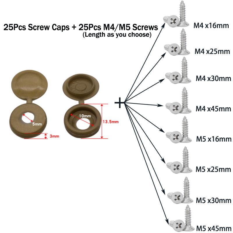 50 buc Capace cu șuruburi Capace cu balamale pentru șuruburi cu șuruburi din oțel inoxidabil 304 pentru mobilă auto Piulițe decorative șuruburi de acoperire Hardware