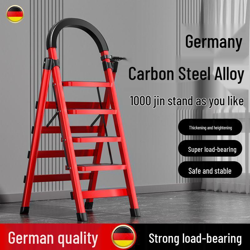 Folding Indoor Multifunctional Telescopic Ladder: High-Carbon Steel, Portable, Thickened Herringbone Design
