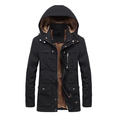 Veste d'hiver pour homme à la mode Coton Plus Velours Grande Taille Ample à Capuche Coton Mi-longue Veste Papa