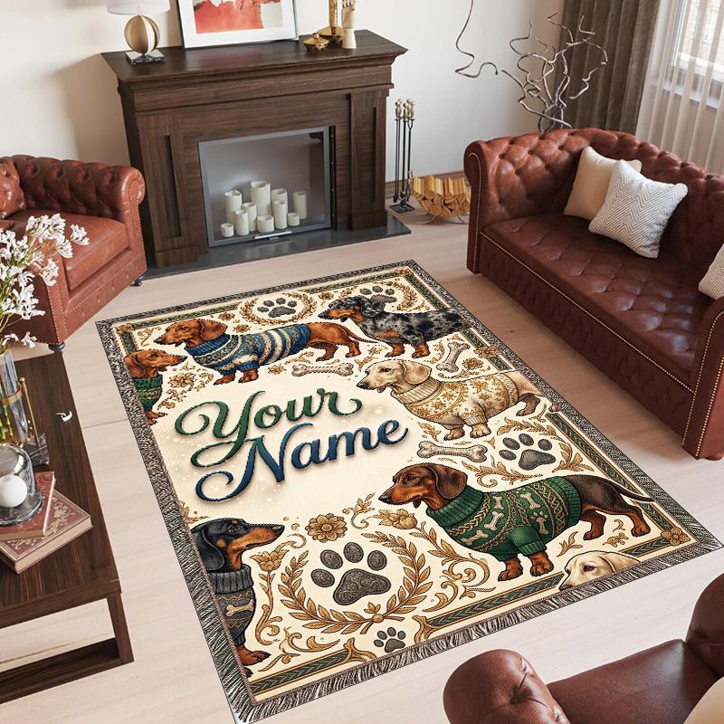 Forest Nature Theme Crystal Velvet Rug Personalized Custom Name Text Soft Floor Mat Home Decor
