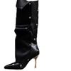 Pointed Stiletto Heel Pile Boots Button Splicing Trouser Tube Boots Spice Girl High Heel Long Tube Fashion Boots Women But Knee Boots Children