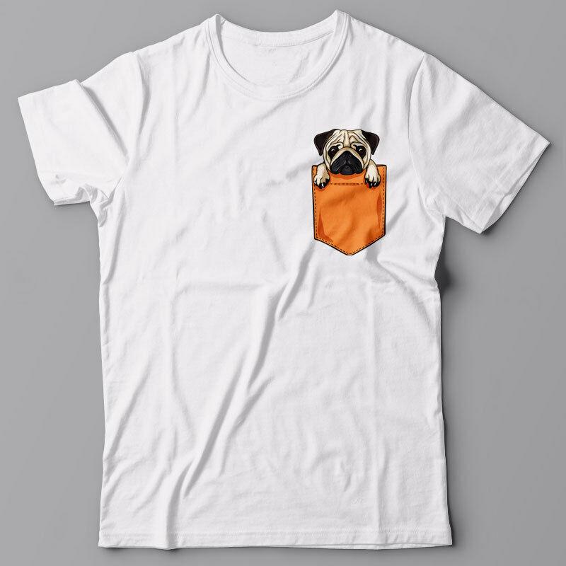 Cute Pug T-Shirt With Printed Pocket Dog Graphic Tshirt New Summer Printed Unisex Fashion Men T Shirt Funny Tops Tees 4XL
