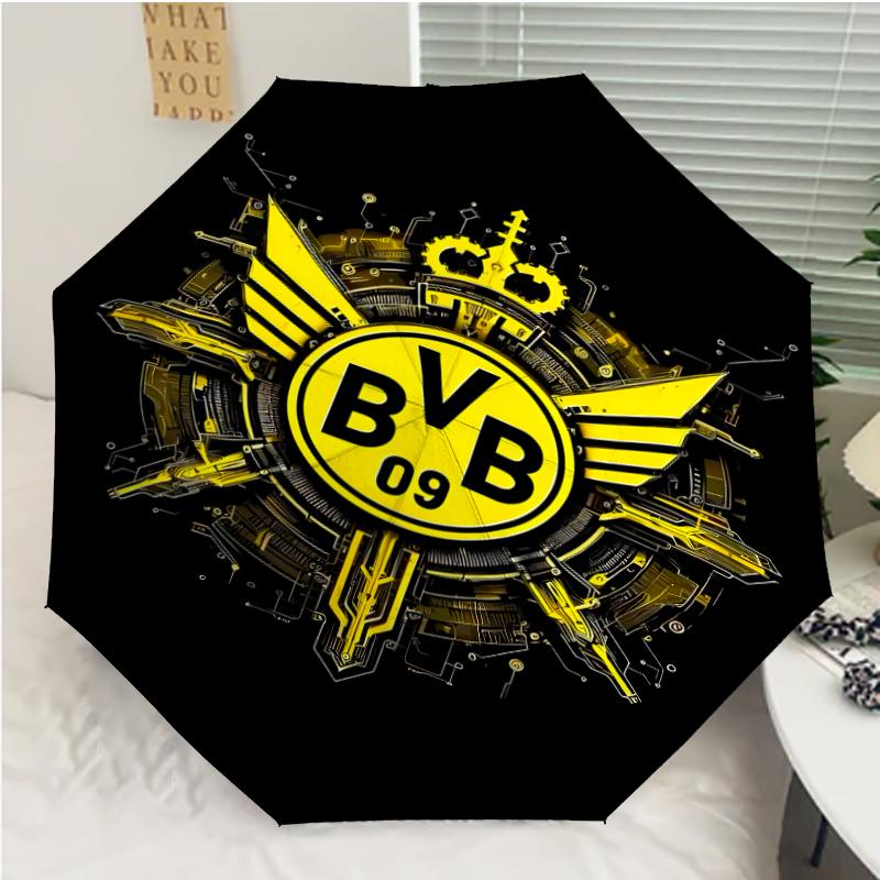 Borussia Dortmund Print Automatic Umbrella, 8 Rib Iron Frame, Plastic Handle, Suitable for Outdoor Travel &Daily , Ideal Gift