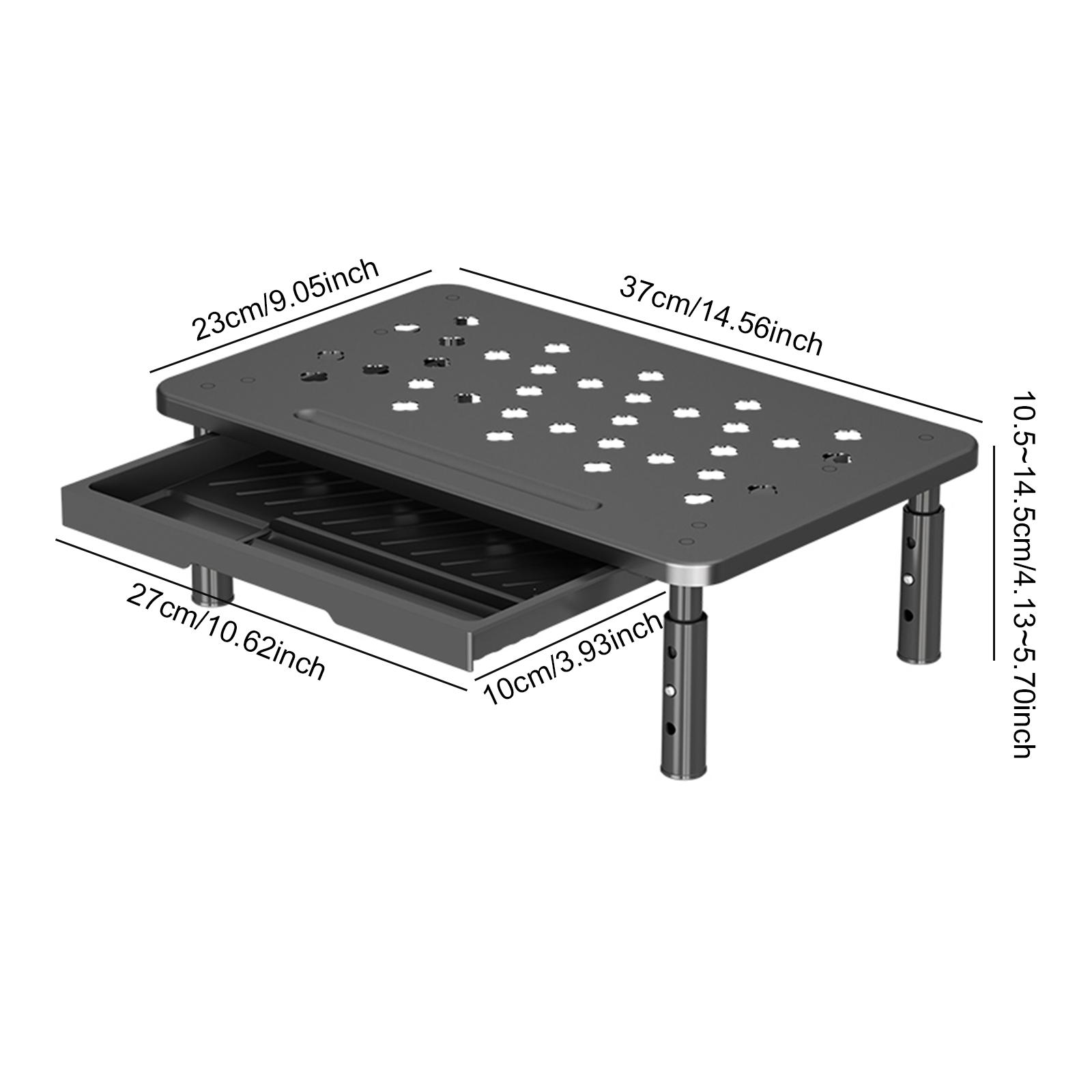 

Computer Monitor Stand 3 Height Adjustable PC Monitor Holder Riser with Storage Drawer Laptop Cooling Bracket Desk Organizer чорний