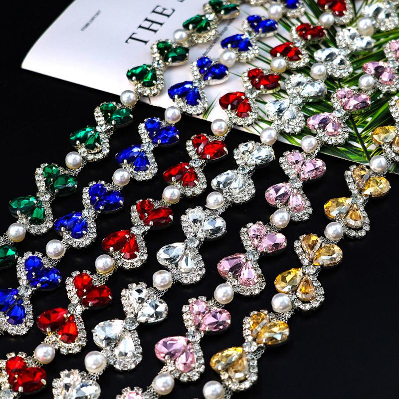 10 Yards Strassketten-Borte Glänzende Kristall-Diamant-Accessoires Eingelegte Perlen DIY Bastel-Geschenk-Dekoration Diamant-Metallkette