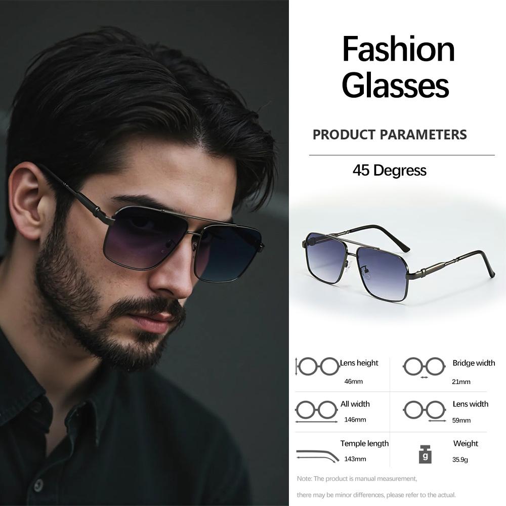 Square Frame Metal Double Beam Modern Sunglasses For Men Square Face Long Face Compatible Glasses Personalized Men Glasses