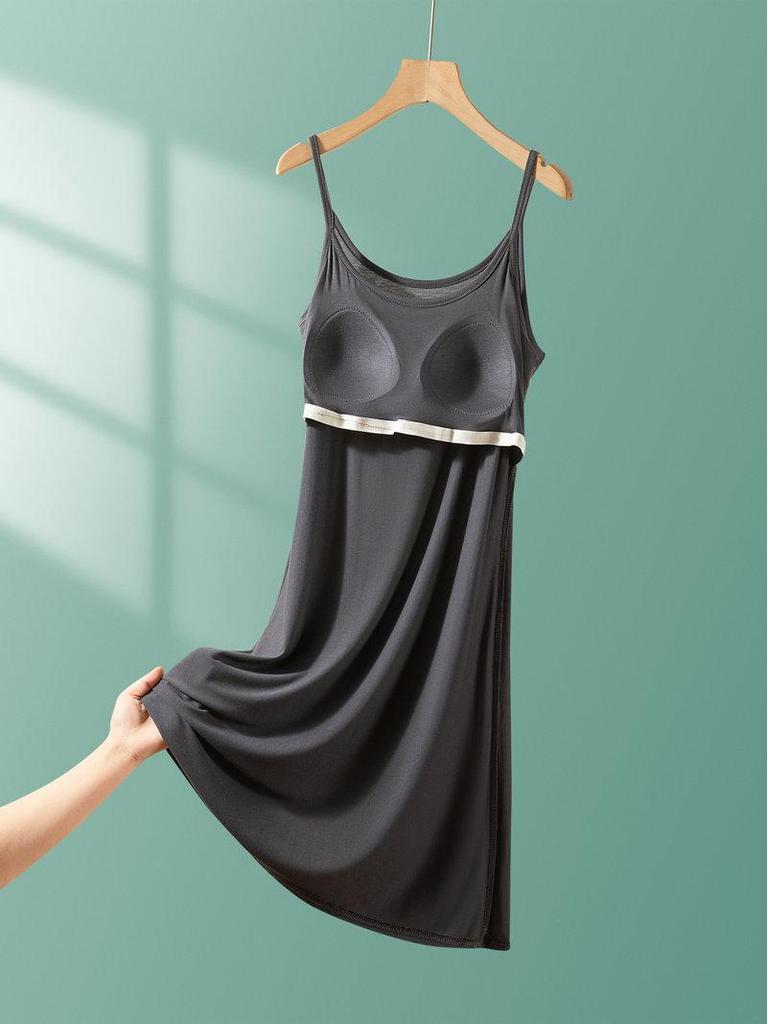 2025 Summer Loose Solid Color Modal Suspender Skirt - Medium Long, Large Size Casual Dress