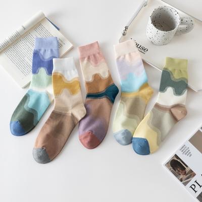 Gradient Socks Niche Design Pure Cotton Socks Personalized Oil Painting Internet Celebrity Trendy Versatile Mid-Leg Socks