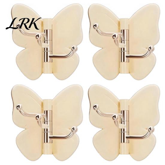 Rotating Storage Hook 4PCS Butterfly Adhesive Hook, with 3 Swivel No Drill Bathroom Towel Wall Space Saving for Kitchen Bedroom Metal Arm