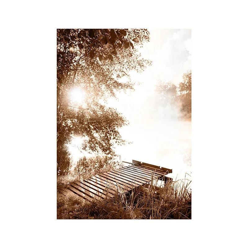 Canvas Painting Autumn Natural Poster Sunset Tree House Grass Reed Wheat Wall Art Print Pictures Living Room Home Decor