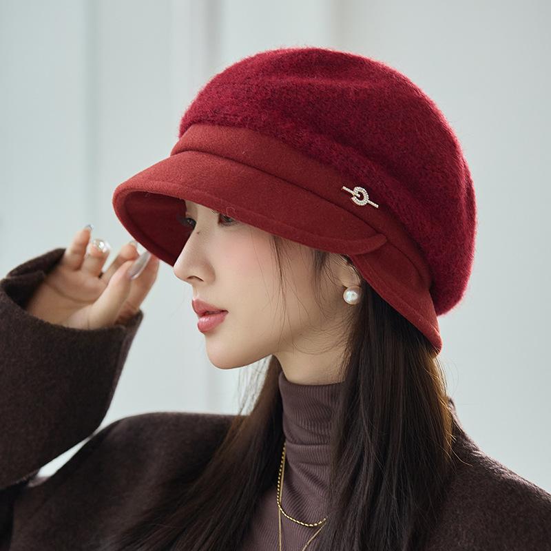 Fashion versatile temperament bucket hat autumn and winter hat women's high-end sense showing face small velvet thermal basin hat