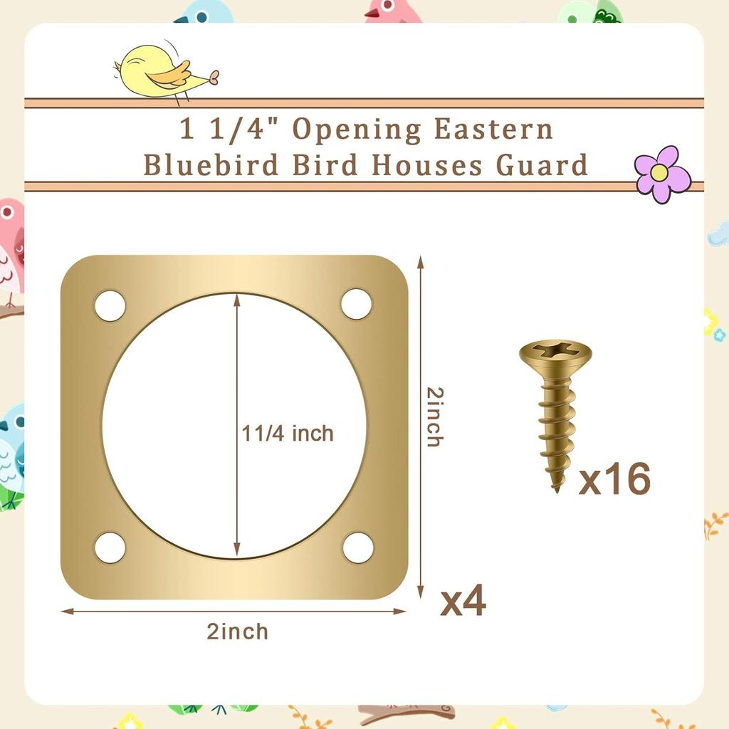 4 Pieces Metal Bird House Guard with Copper Portal Bird House Replacement for Eastern Bluebird Birdhouses(1 1/4 Inch Inner Diameter)