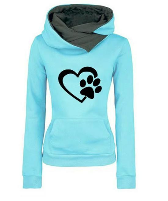 Women's Cat Paw Heart Hoodie - New Style Pullover for Outdoor Sports