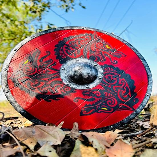 60.96 Cm Red Dragon Valhalla Viking Shield, Gift, Battle Ready Viking Shield, Norse Viking Round Shield, Viking Gift Him Her