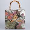 Women's Retro Tote Bag Vintage Pink Embroidery Sequin Bamboo Handle Handbag Elegant Fashion Bag Daily Commute Shopping Travel Bag