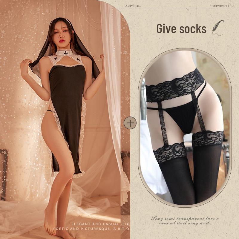 Sexy Nun Cutout Nightgown Costume for Role Play