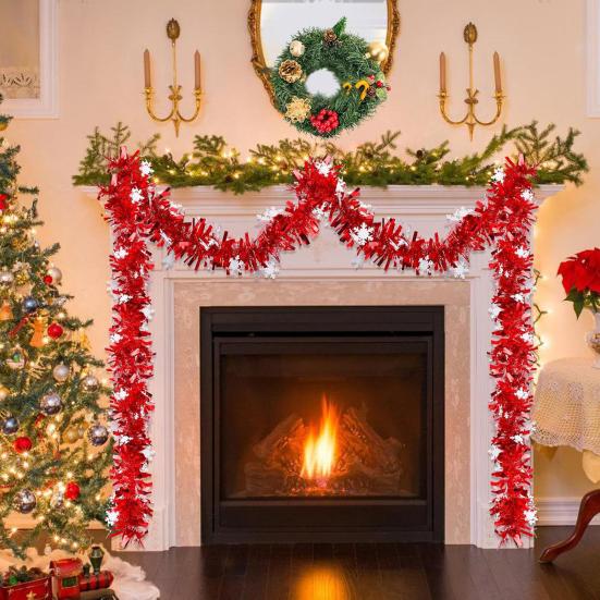Soft Material Holiday Embellishment 78 Inch Red Christmas Tinsel Garland, Shiny Metallic Foil Twist Garland Annual Party Decorative Strips with