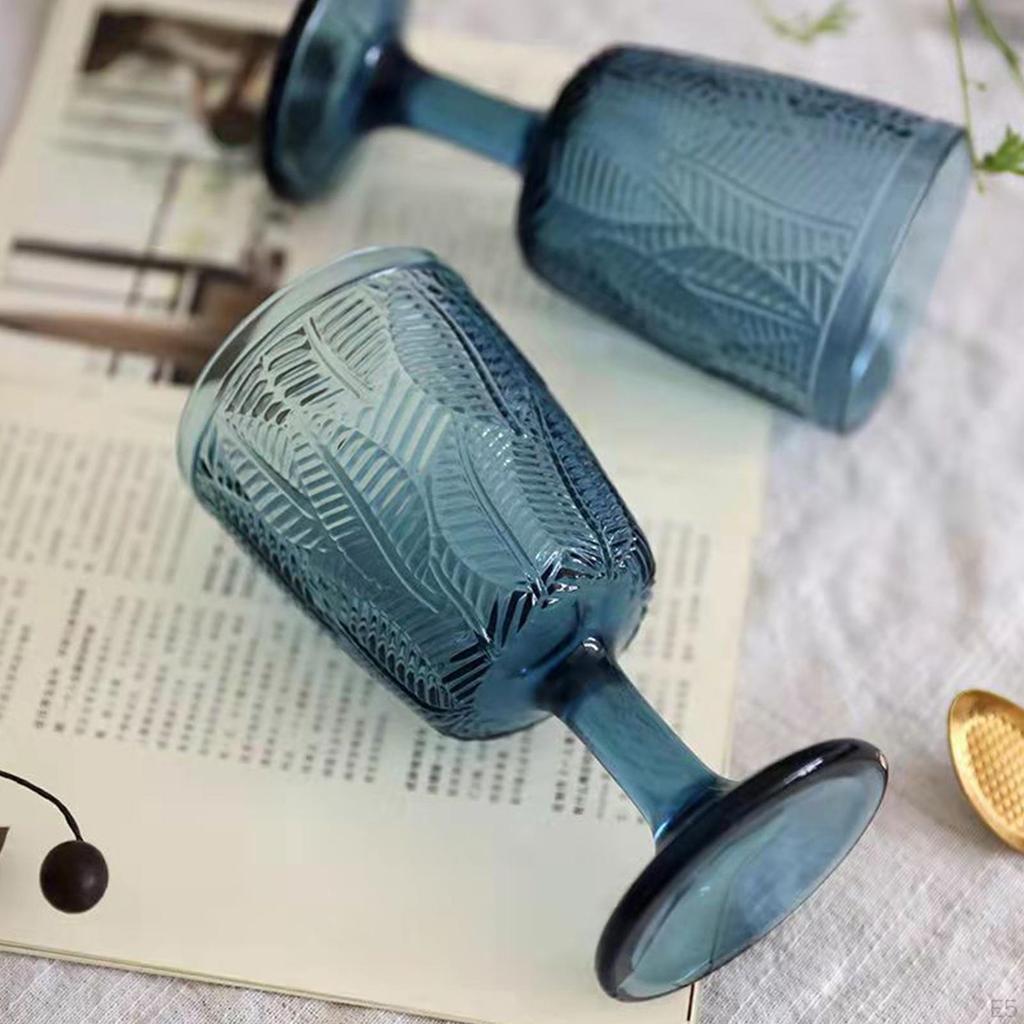 Glass Goblet Champagne Tumbler Beverage Glasses Liqueur Cup Embossment Leaf Texture Retro for