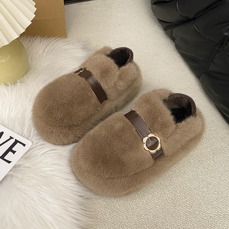 2025 autumn new thick-soled retro outer wear leopard print one-pedal lazy cotton shoes women's plush warm fluffy shoes women