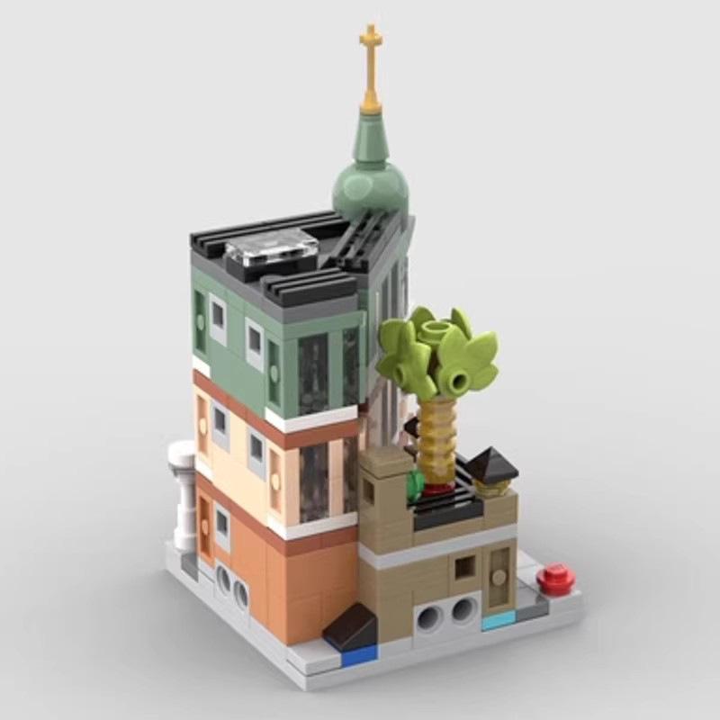MOC Mini Street View City Series Boutique Hotel Puzzle Assembled Building Block Model Toy