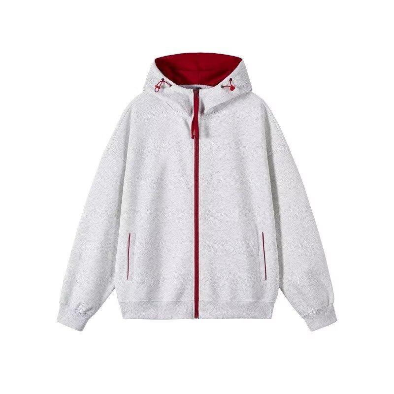 LOGO Unisex Färgblockerad Huvtröja med Dragkedja: Trendig Höst Casual Jacka