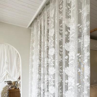 1pc Bohemian Sheer Lace Yarn Curtain Panel with Floral Patterns – Elegant Rod Pocket Window Drapery for Living Room or Bedroom