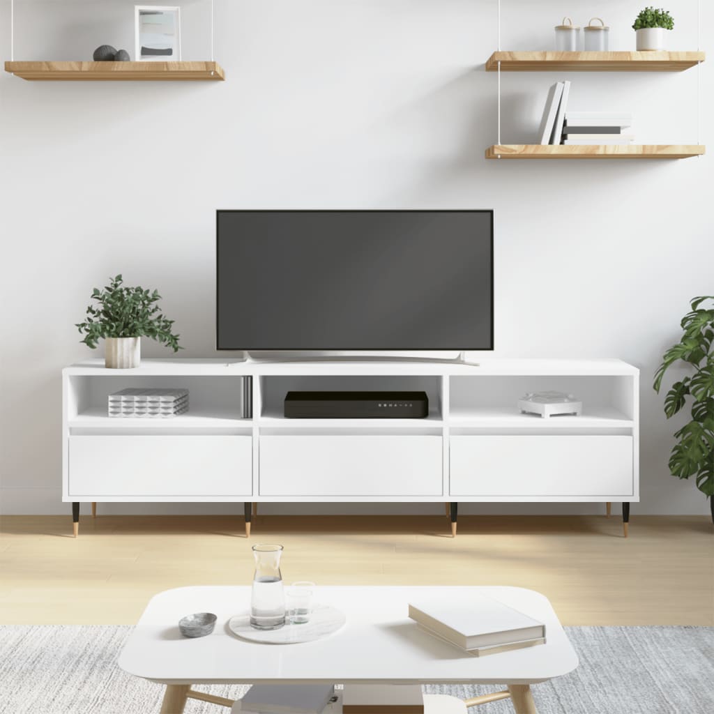 TV Cabinet, White, 150X30X44.5 Cm, Wood-Based Material