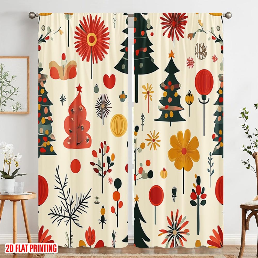 2pcs,2D Plane Printing Print Curtains Christmas Tree Bauble Floral (2) Polyester Woven (without Rod) All Seasons for Living