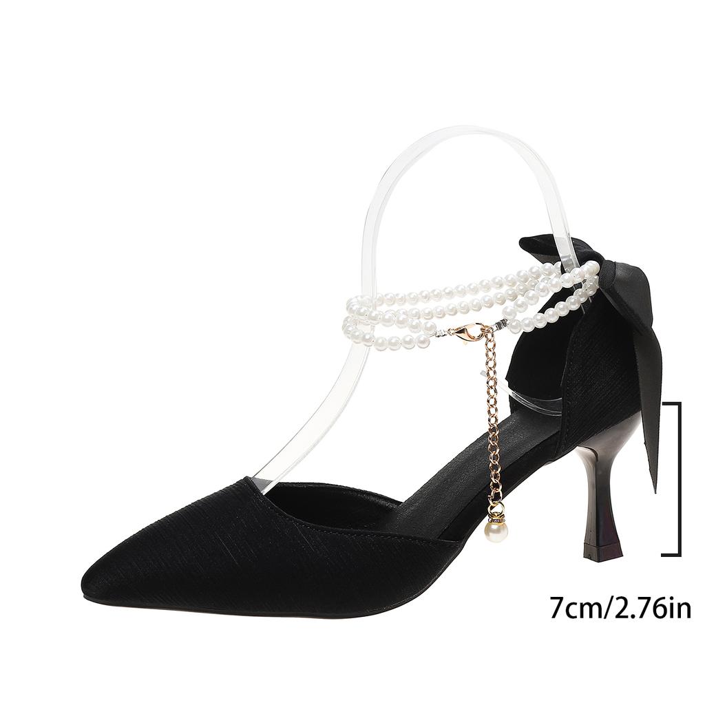 Fashion 2026 Shallow Women's High Heels New Butterfly-knot  Office and Career Sexy Pointed Toe String Bead High Heels Zapatos