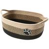 Modern Rope Storage Basket with Sturdy Handles Oval Decorative Organizer for Home, Office, Bedroom Durable Fabric, Neutral Beige Black Design
