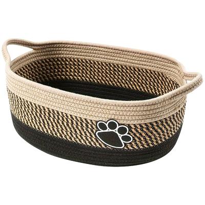 Modern Rope Storage Basket with Sturdy Handles Oval Decorative Organizer for Home, Office, Bedroom Durable Fabric, Neutral Beige Black Design