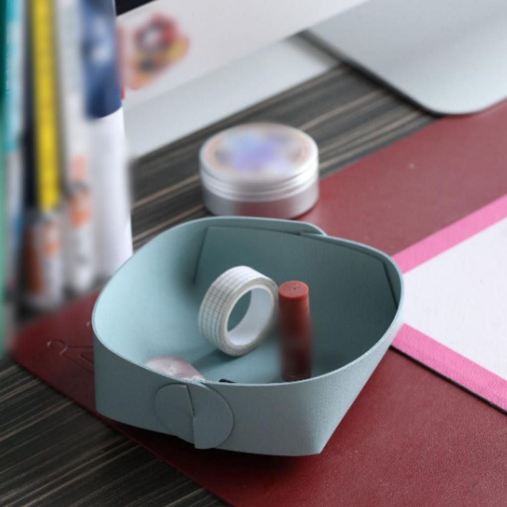 1PC S Round PU Leather Storage Trays Desktop Key and Cosmetics Storage Tray Storage Box Detachable Table Small Objects Organizer