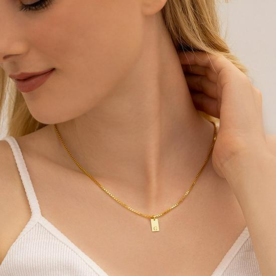 Minimalist Initial Square Pendant Titanium Steel Necklace for Women