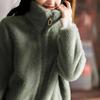 Winter Fat Sister Large Size Loose Double-sided Fleece Sweater High Neck Warm Cardigan Fleece Thickened Coat