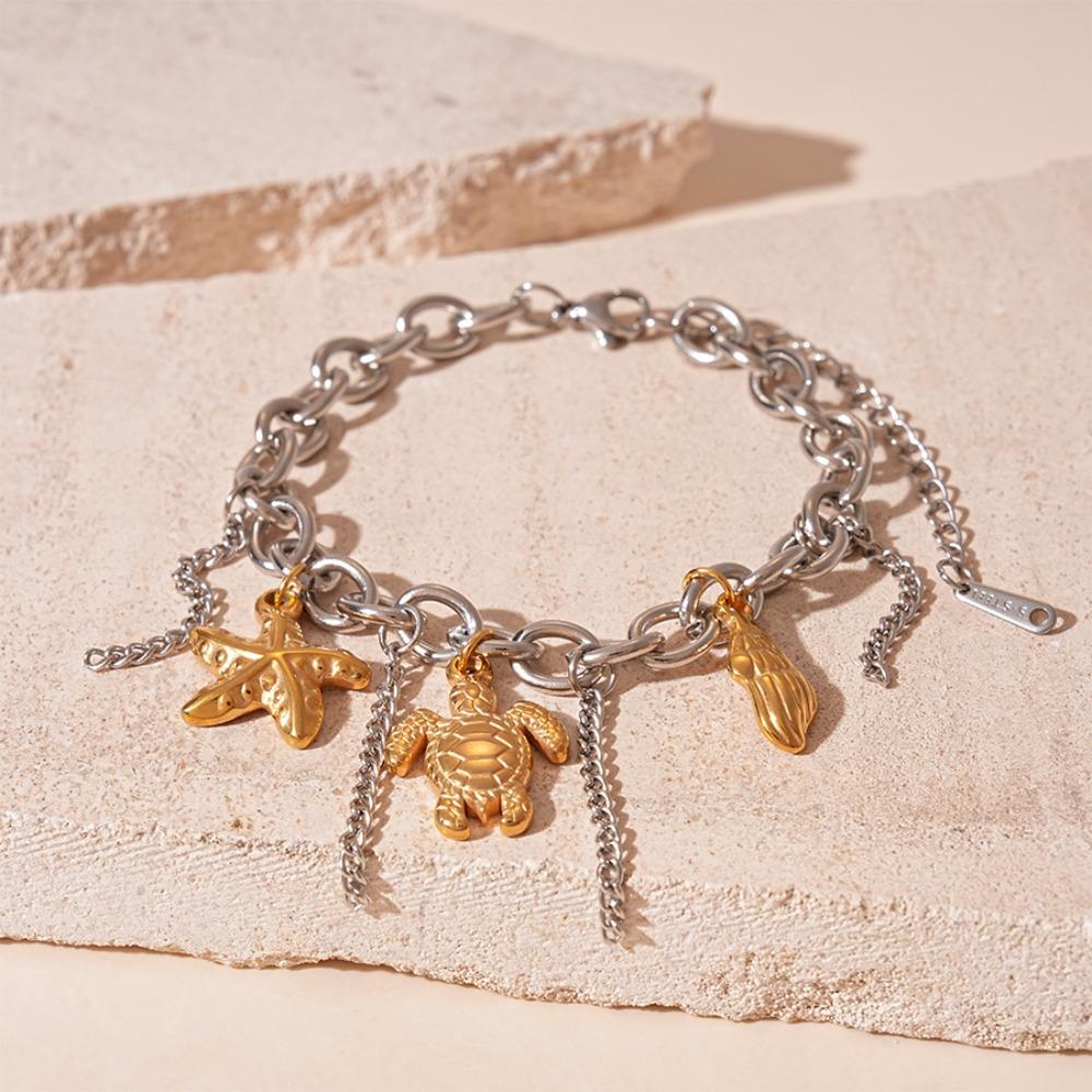 Beach Sea Series Starfish Steel Bracelet Ocean Animal/Flower Starfish Hand Chain  Girls Couple