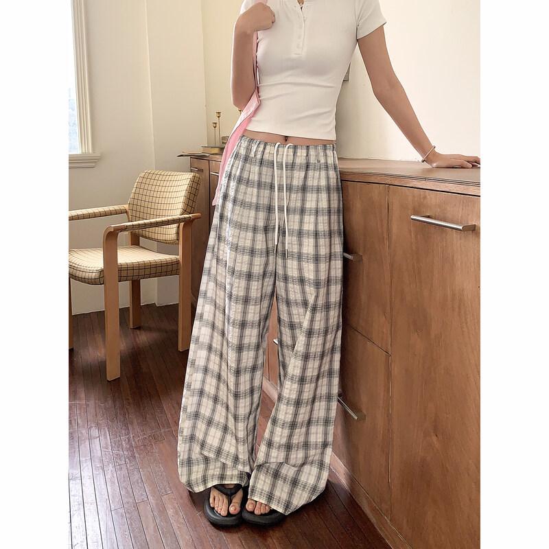 

ICH MODE Women s Checkered Straight-Leg Casual Pants L