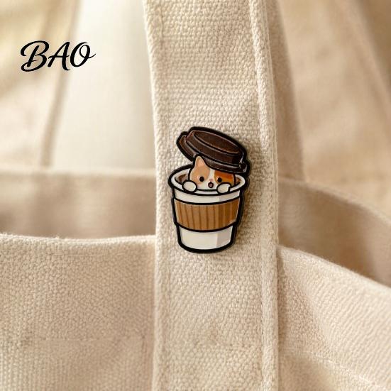 Bag Decor Pin Cartoon Coffee Cup Cat Brooch, Kitten Enamle Lapel Pin, Animal Daily Outfit Brooch Theme Alloy Badge, Clothing Accessories for Lovers