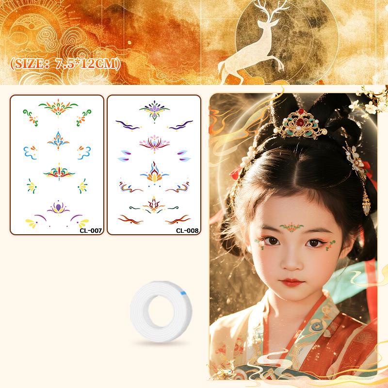 Colorful Cross-Border Tattoo Stickers: Ancient Style Forehead & Cute Designs, Easy to Clean, High Aesthetic Appeal.