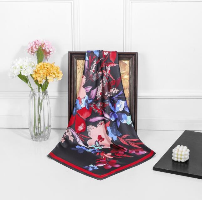 New Designs 90*90cm Square Silk Scarves Women Foulard Head Scarf Ladies Shawl Wrap Bandanna Female Chiffon Hijab Beach Scarf