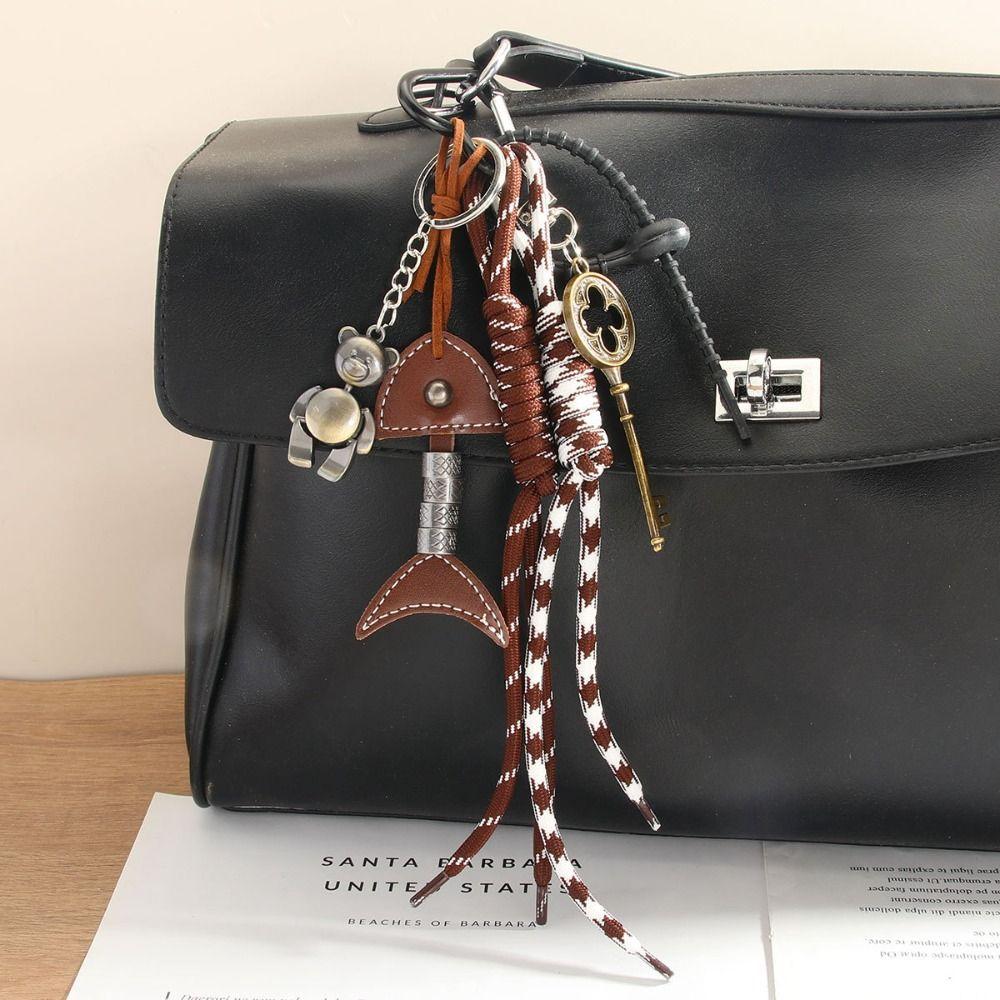 Bag Hanging Leather Fishbone Keychain PU Leather Woven Ropes Keyring  Small Gifts