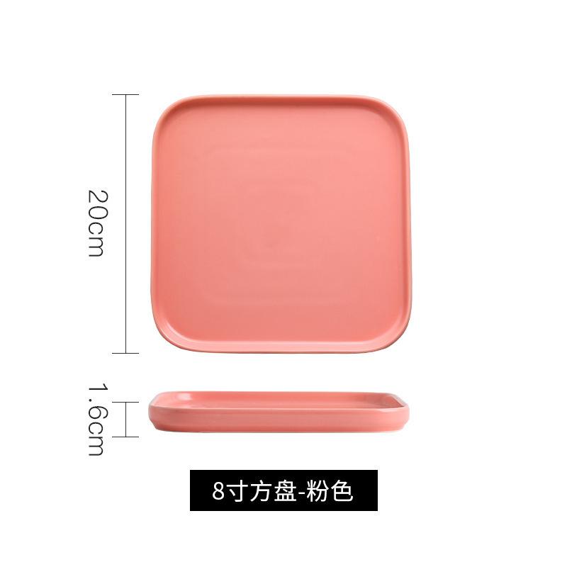 Nordic Style Ceramic Western Plate Square Steak Plate Household Square Plate Western Tableware Vegetable Plate Breakfast Plate